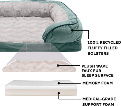 Pet Bed for Dogs and Cats - Plush and Velvet Waves Perfect Comfort Sofa-Style Memory Foam Dog Bed, Removable Machine Washable Cover - Celadon Green, Medium